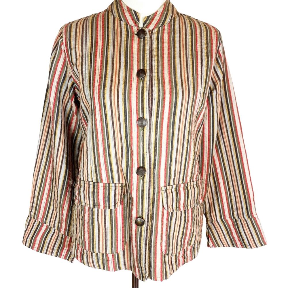 New Direction 100%‎ Cotton Striped Blazer Boho Size Medium